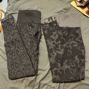 Two pairs of patterned gymshark leggings with scrunched butt, size small